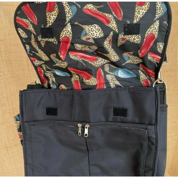 Black Diaper Bag Messenger Bag Take Cover by Nicole Miller w/Accessory Bag Heels - Picture 8 of 9